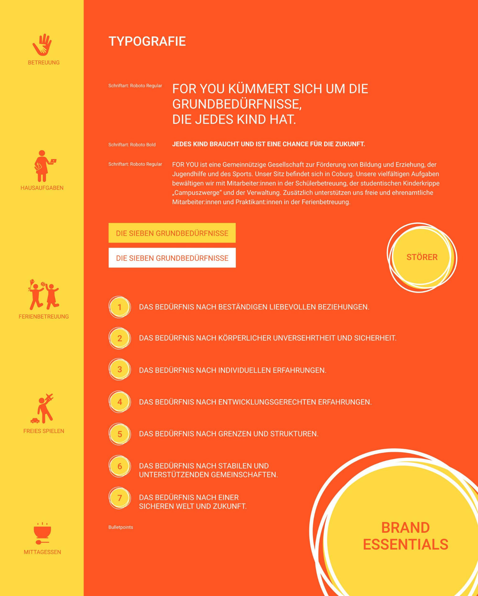 For You Brand Essentials mit Typografie, Buttons, Störern, Icons und Bulletpoints