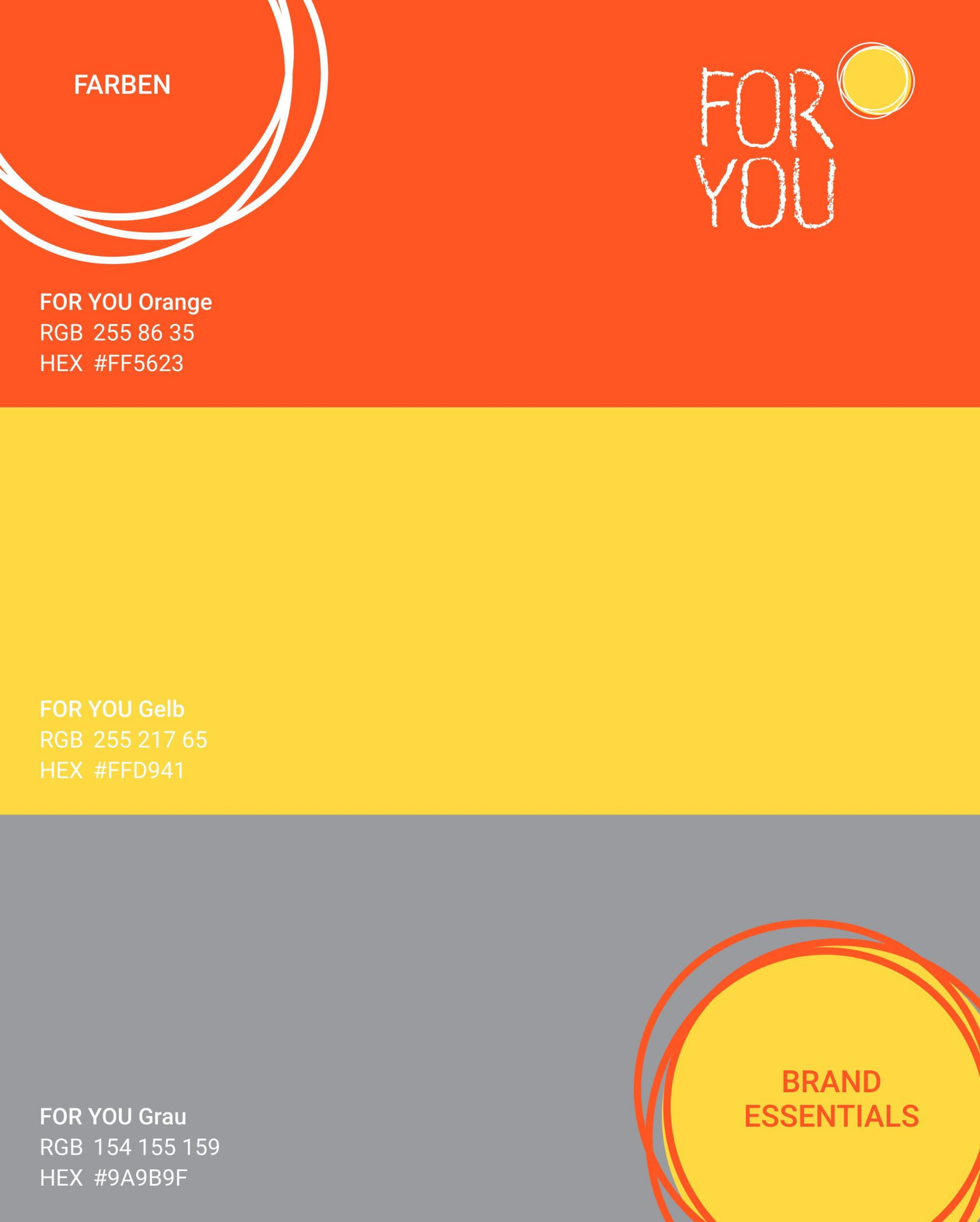 For You Brand Essentials mit der Farbwelt in Orange, Gelb und Grau